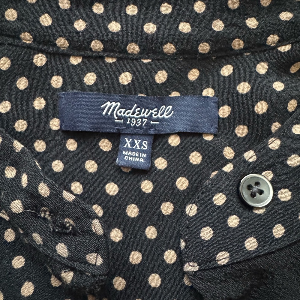 Madewell Black Tan Polka Dot Long Sleeve Tunic Shirt Dress Size XXS - Picture 5 of 15